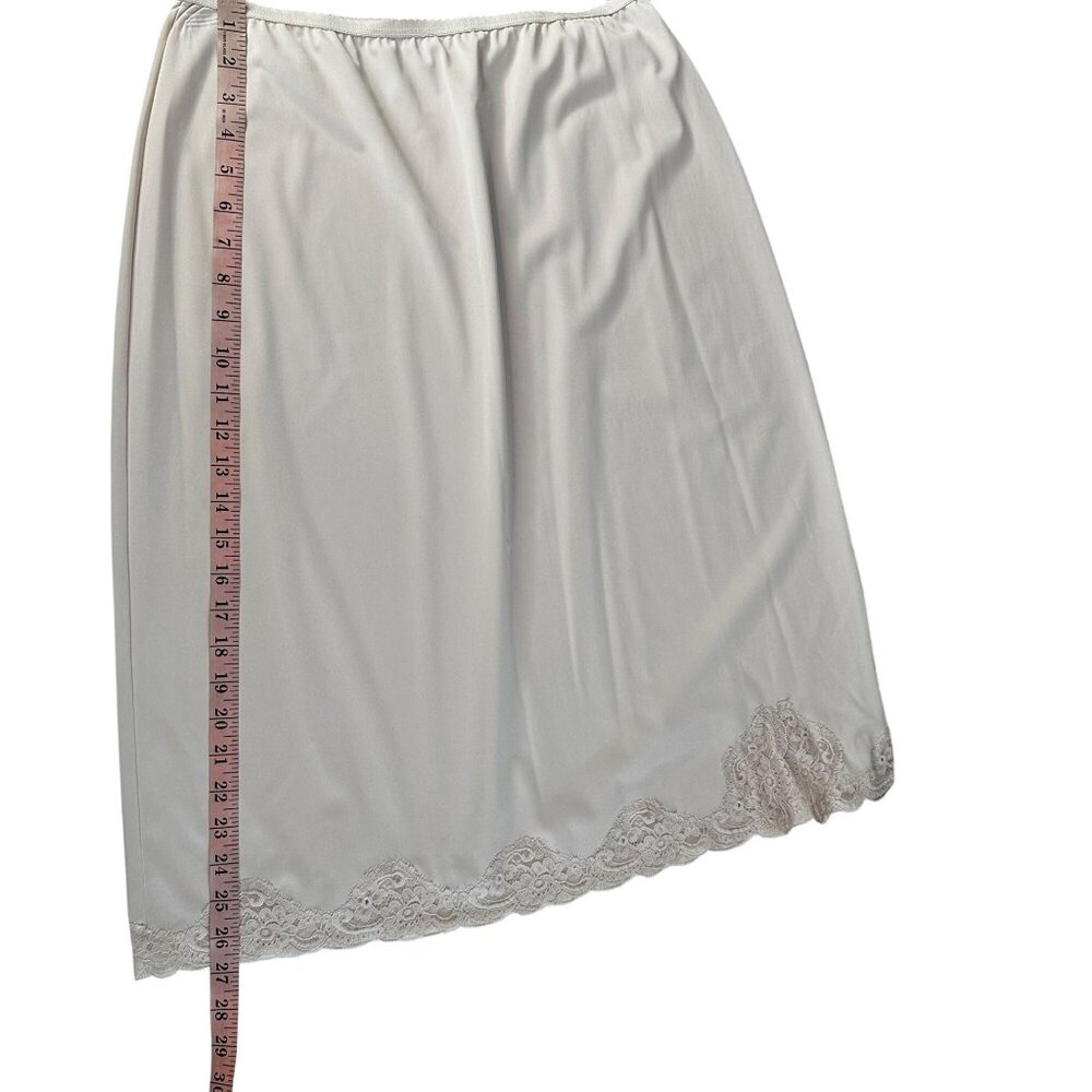 Vintage Shadowline Half Slip Large Tall Beige Nylon Lace Trim 27" USA Made - Picture 8 of 8